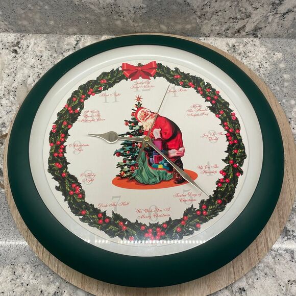 Mr. Christmas Other - Christmas Musical Light Activated Analog Wall Clock Santa & Wreath 12 Carols